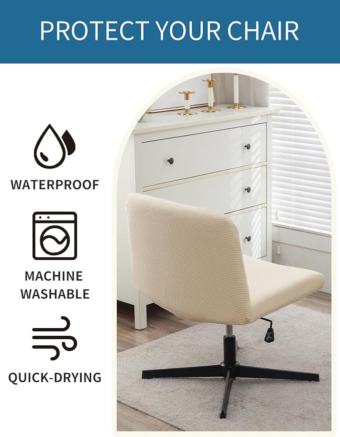 LavishCover Armless Chair Cover Office Desk Chair Cover, Waterproof and Elastic Criss Cross Chair Cover, Exquisite Vanity Chair Cover, Mid Back Wide Seat Accent Chair Covers(Cream,Corn,Just the Cover)