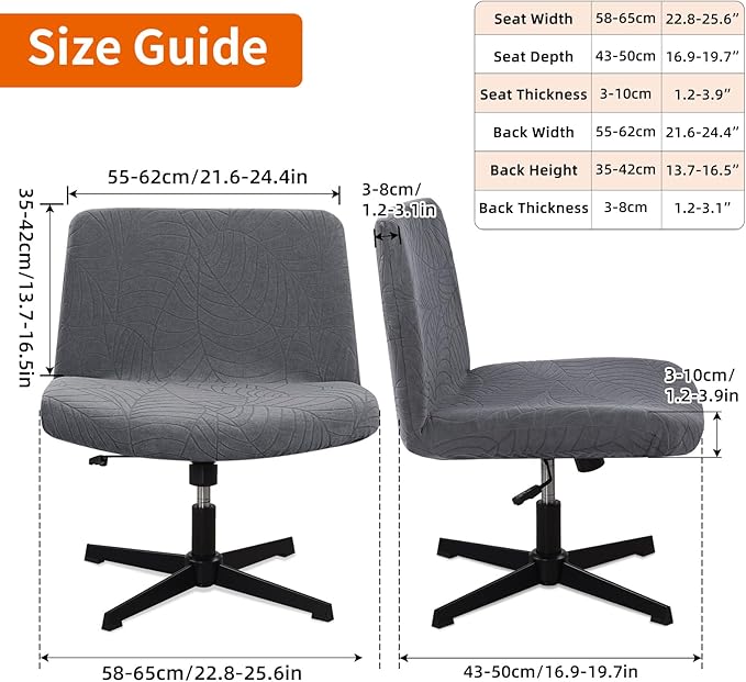 Fuloon Criss Cross Chair Cover, Waterproof, Stretchable, Solid Jacquard, Suited for Armless/Office/Desk/Mid Back Wide Seat/Computer/Task/Vanity/Accent Chair (Leaves -Shaped Jacquard, Dark Grey)