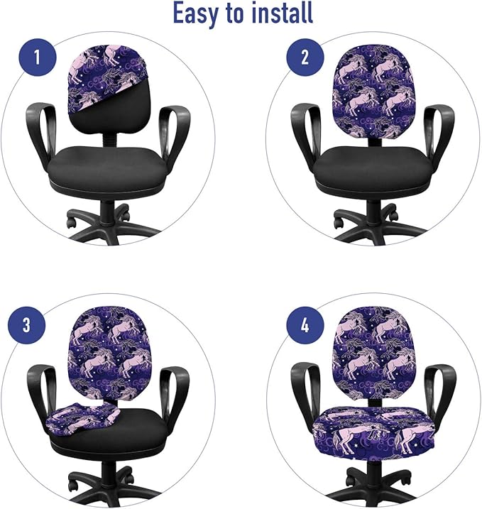 Ambesonne Unicorn Office Chair Slipcover, Dreamy Star Mystic Creature Galloping Among Night Clouds Cosmos Theme, Protective Stretch Decorative Fabric Cover, Standard Size, Lilac Indigo