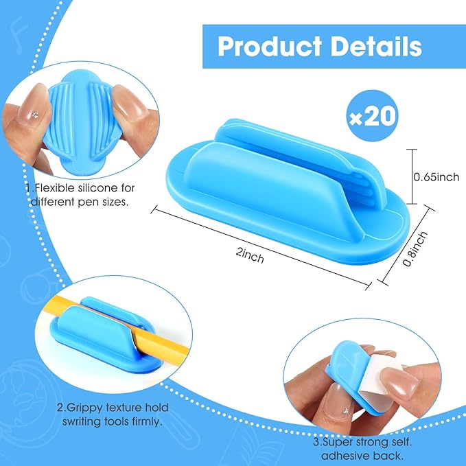 VZZNN 20 PCS Adhesive Pencil Holders, Silicone Marker Organizer for Desk, Notebook, Wall or Clipboard, Reusable Teacher Supplies for Classroom, Office, School Accessories (Blue)