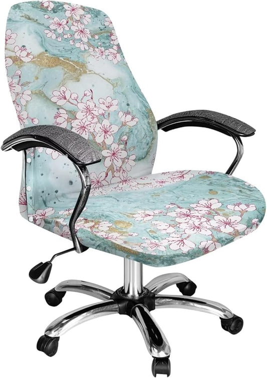 Talayituse Cherry Blossom Marble Print Office Chair Covers, Stretch Computer Chair Cover, Universal Boss Chair Covers Modern Simplism Style High Back Chair Slipcover, Large