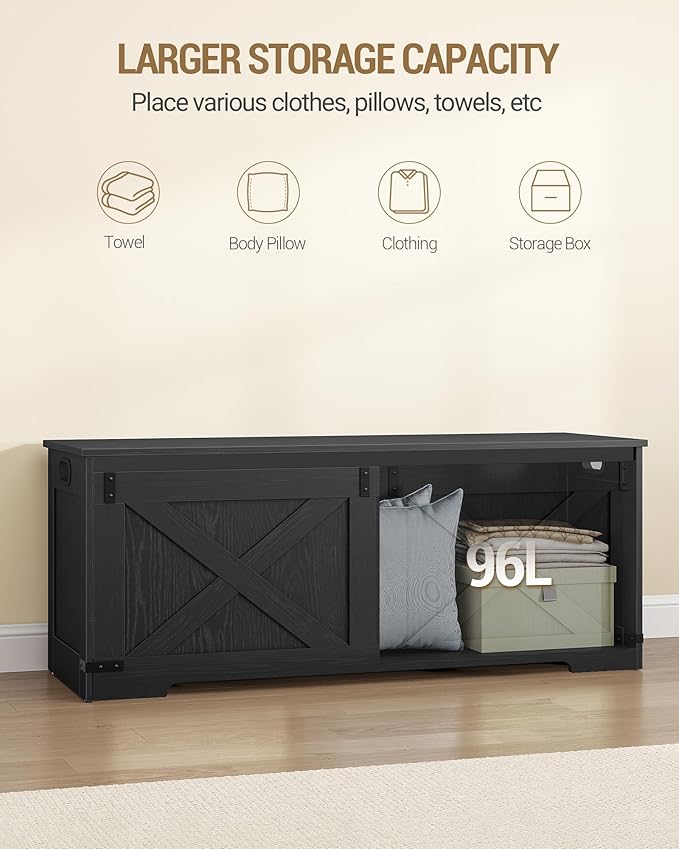 Hzuaneri 47.2" Storage Chest, Large Storage Trunk with 2 Hinges, Farmhouse Wooden Box Bench, Lift-Top Organizer Chest, Entryway Trunk for Bedroom, Living Room, Black SB12104X