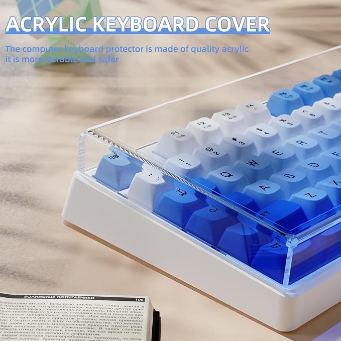 Attack Shark KC03 Acrylic Clear Transparent Keyboard Cover(13.9 * 5 * 0.9 inch) with Dustproof Waterproof Anti-hit Anti-cat Protective Case for Standard 87Key Mechanical Gaming Keyboard Blue