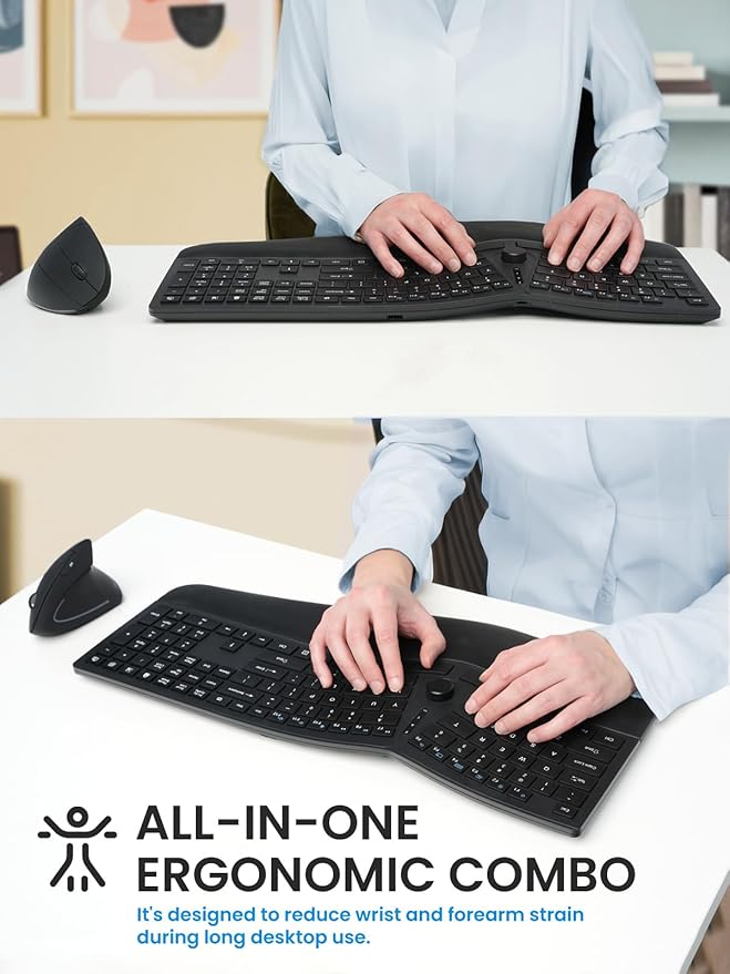 Perixx Periduo-614US, Wireless Quiet Ergonomic Keyboard and Vertical Mouse Combo - Adjustable Palm Rest - Laptop X Type Scissor Keys - Rechargeable Feature - US English