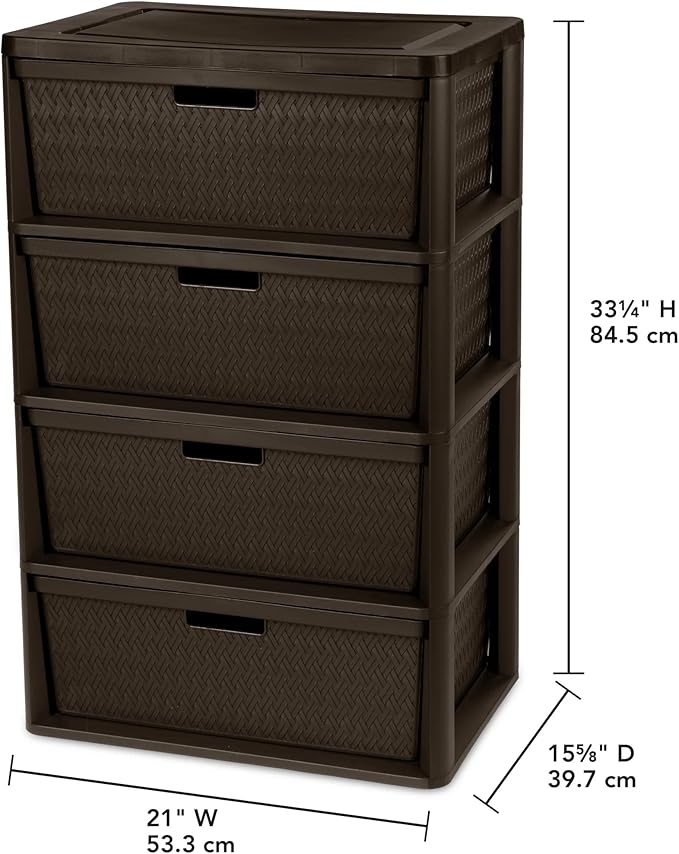 Brown Storage Drawer, A Wide Four-drawer Storage Tower, Assembled Without Tools, with Detachable Fabric Drawers and A Handle for Multi-functional Storage. Suitable for Living Rooms and Bedrooms