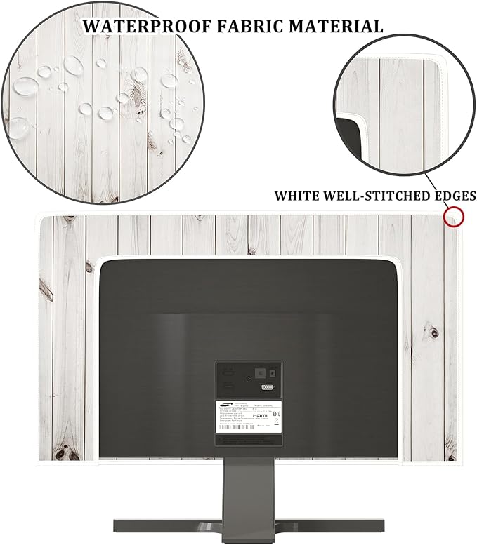 Rustic White Brown Wood Board Television Cover 70 Inch Waterproof TV Display Protectors Weatherproof Dust-Proof Anti-Scratch Protective Cover for Desktop and Home Hanging TV