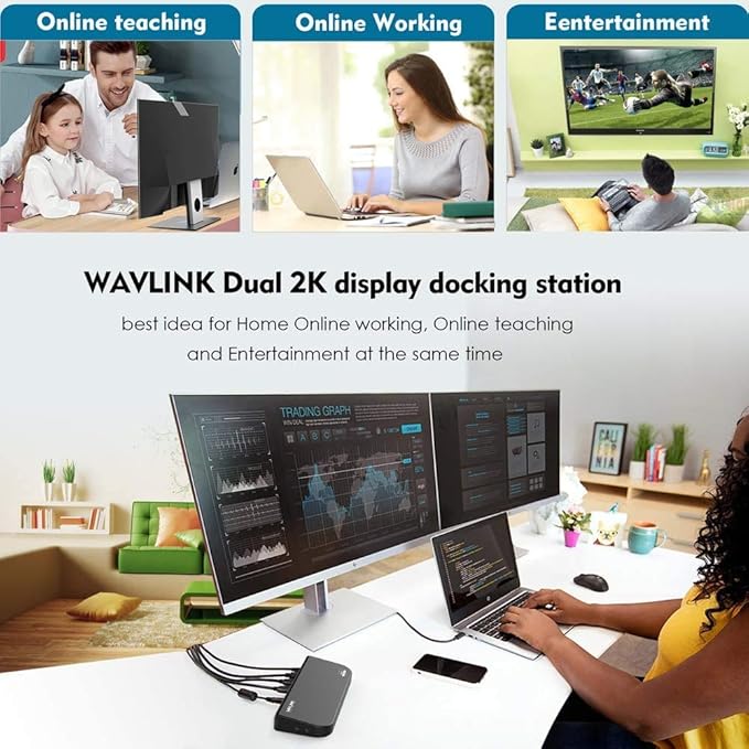 WAVLINK USB 3.0 and USB C Universal Docking Station Dual Video Monitor Display DVI HDMI VGA Gigabit Ethernet, Audio, 6 USB Ports for MacBook M1-M5/Neo & Windows
