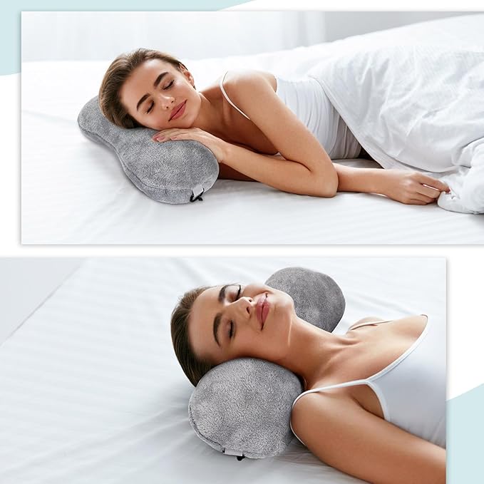 Colingmill 2 Pcs Neck Pillow for Recliner Headrest Pillow Bone Shaped Chair Plush with Adjustable Strap Neck Support and Pain Relief Curve Head Cushion for Car Travel Airplane (Grey)