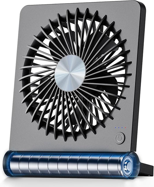 Koonie Portable Desk Fan, 3.5-20hrs Battery Operated Small USB Fan with Ultra Quiet 220° Tilt Folding, Rechargeable Personal Fan with 3 Speeds Strong Wind for Home Office Desktop, Black