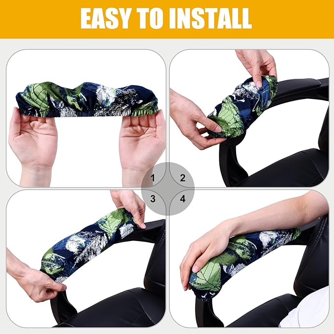 Smiry Stretch Printed Office Chair Armrest Covers, 2 Pcs Soft Fit Removable Washable Computer Desk Chair Arm Covers Protector, Deep Green