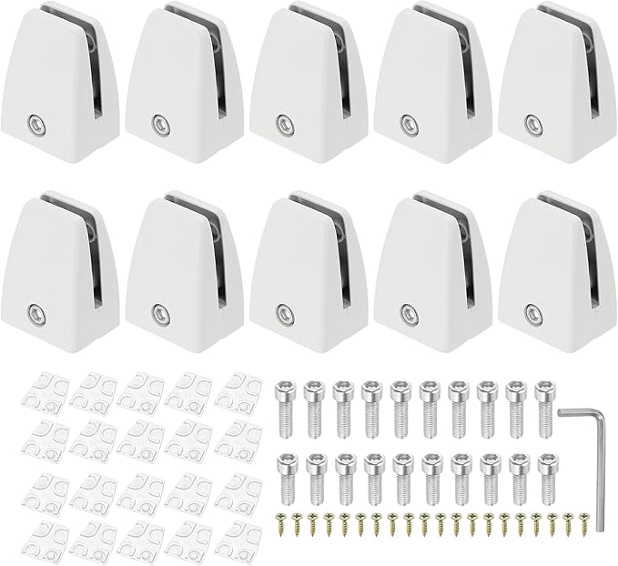 PATIKIL 10 Pcs Office Desk Partition Support Bracket, Aluminum Alloy Sneeze Guard Support Clamps Desktop Divider Clips for Offices Stores Counter Privacy Panel, Matte White