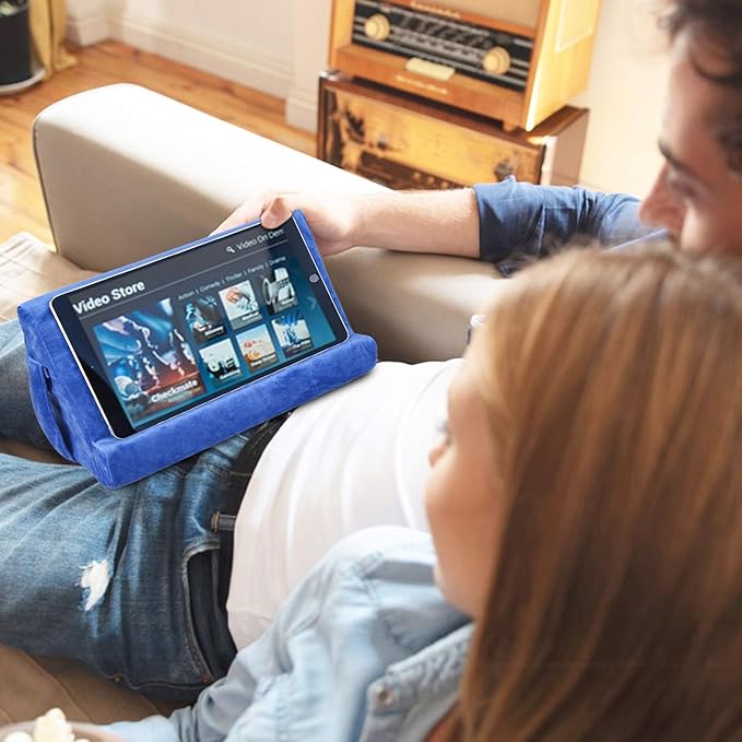 Universal Multi-Angle Tablet Holder - Soft Pad Stand with Net Pocket & Phone Stands for Lap, Knee, Sofa and Bed Phone Pad Stands(Blue)