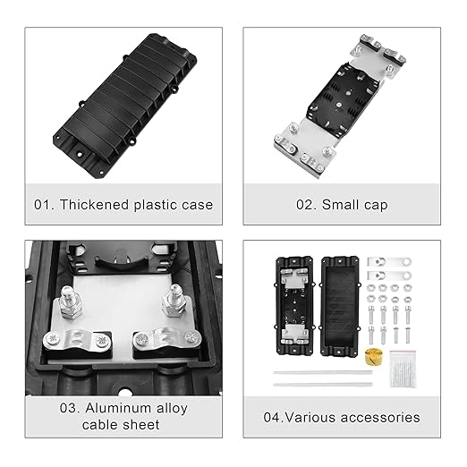PNGKNYOCN 2 in 2 Out Horizontal Cable Junction Box, 12 Core Fusion Splice Kit Fiber Optic Junction Box Fiber Optic Outdoor Waterproof Protection Box