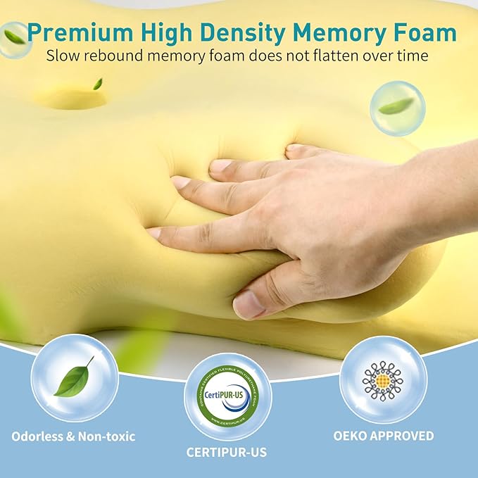 Besyodo Cervical Neck Pillow for Pain Relief - Ergonomic Memory Foam Pillow for Sleeping, Contour Side Sleeper Pillow for Neck Support, Cooling Orthopedic Pillow Bed Pillow for Back Stomach Sleepers