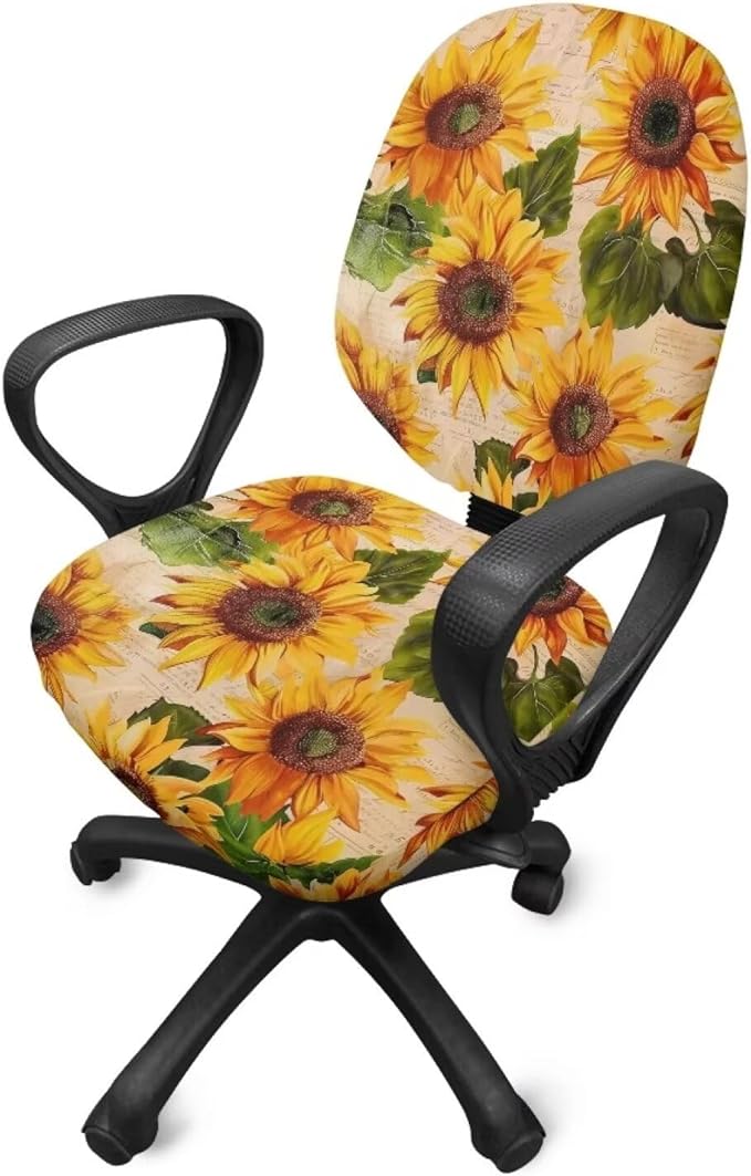 Sunflower Office Chair Covers Stretchable Office Chair Seat Cover 2 Piece Washable Gaming Chair Cover Universal Fit Wheelchairs,Computer Chairs,Gaming Chairs Daisy Brown