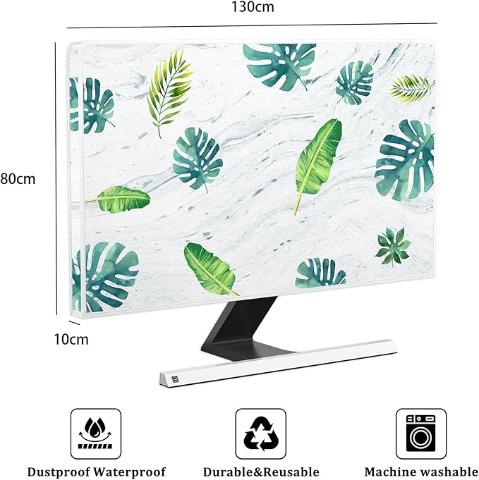 Tropical Leaf Waterproof TV Cover 55 Inch Summer Holiday Hawaii Foliage Weatherproof and Dust-Proof Television Cover Anti-Static Protective Covers for Home Office LED LCD OLED TVs