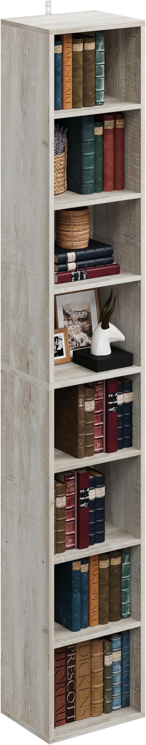 IRONCK Tall Narrow Bookshelf 8 Tiers, Compact Corner Bookcase, Floor Standing Display Storage Shelves 71 in Tall, Easy to Match for Living Room, Office, Study, Bedroom