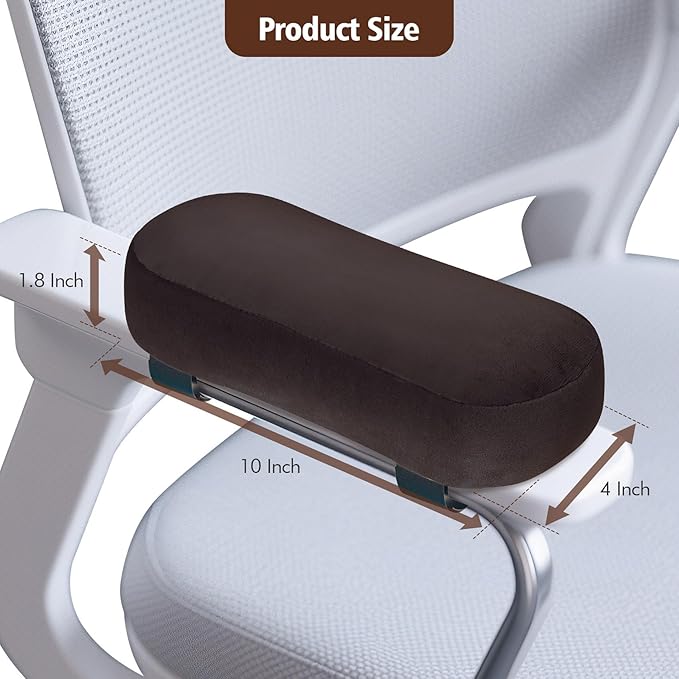 WdFour 2-Pack Non-Slip Armrest Pads for Office & Gaming Chairs - Ergonomic Forearm Support Pillow for Desk, Computer & Wheelchair, Pressure Relief Cushions (Chocolate)