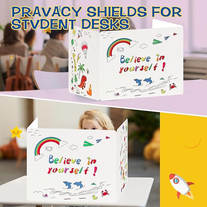 Privacy Boards for Student, 12 Pcs Desk Dividers for Students, Cardboard Privacy Folders, Privacy Shield Folder Boards, Classroom Divider Shield for School Teachers Home (Believe in Yourself)