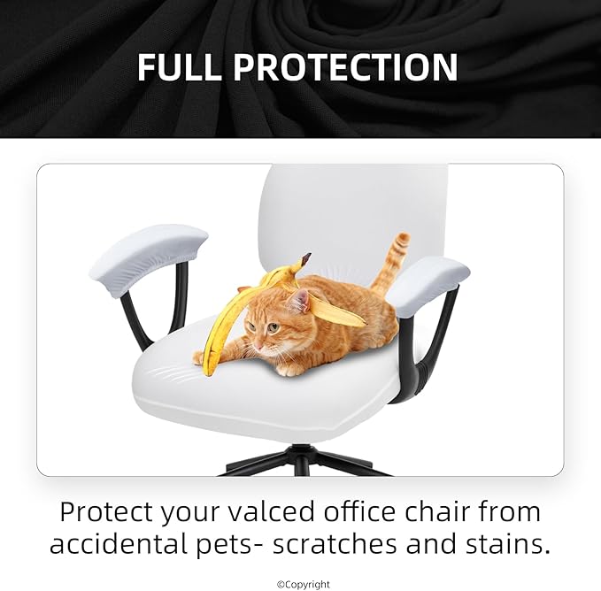 Stretchable Separate Office Chair Seat Covers with Armrest Covers - Universal Stretch Computer Chair Slipcover - Washable Rotating Backrest Coverings & Cushion Protectors for Dogs, Cats, Pets, White