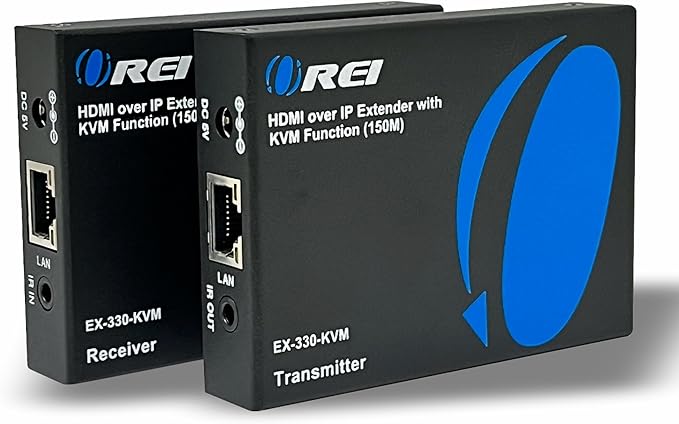 OREI KVM Over IP HDMI Extender Over LAN, Single CAT5e/CAT6A/CAT7 Cable Output1080p PC Control - Up to 492 Ft - Remote Keyboard Mouse USB Control - Over Home Network