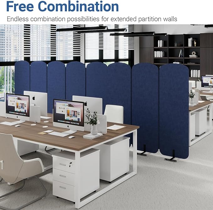 Natwind 5 Panel 122.8 x 71 in Office Room Privacy Protect Space Divider Portable Partition,Wall Folding Cubicle Indoor Freestanding Acoustic Partition Temporary for Office Room, Navy Blue