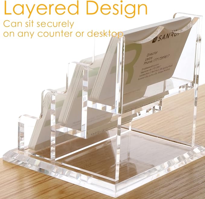 SANRUI Acrylic Business Card Holder for Desk, Horizontal Clear Name Card Display Stand Desktop Display Stand for Business Cards, Business Card Organizer, Perfect for Offices & Professionals 3 Slots