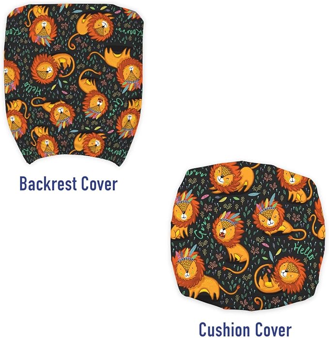 Ambesonne Cartoon Office Chair Slipcover, Lions Illustrations in Tribal Theme Feathers and Floral Strokes King of The Jungle, Protective Stretch Decorative Fabric Cover, Standard Size, Orange Black