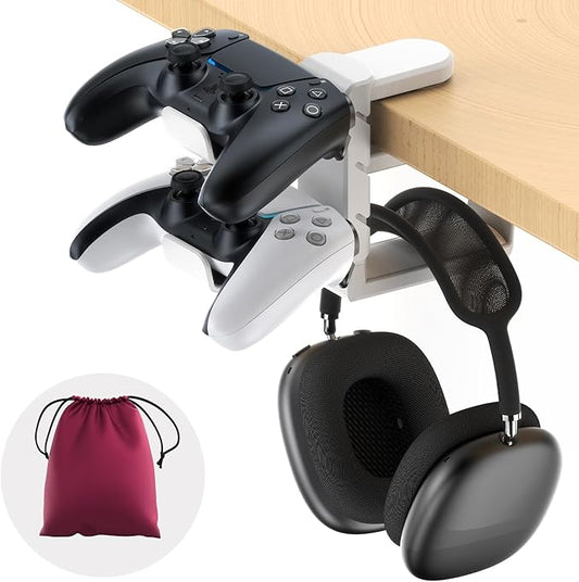 3in1 Rotating Headphone Holder - EURPMASK 3in1 PC Gaming Headset Holder w/Detachable Controller Holder, Adjustable Clamp-on Headset Stand,Headphone Hanger Hook Under Desk w/Cable Clip Organizer