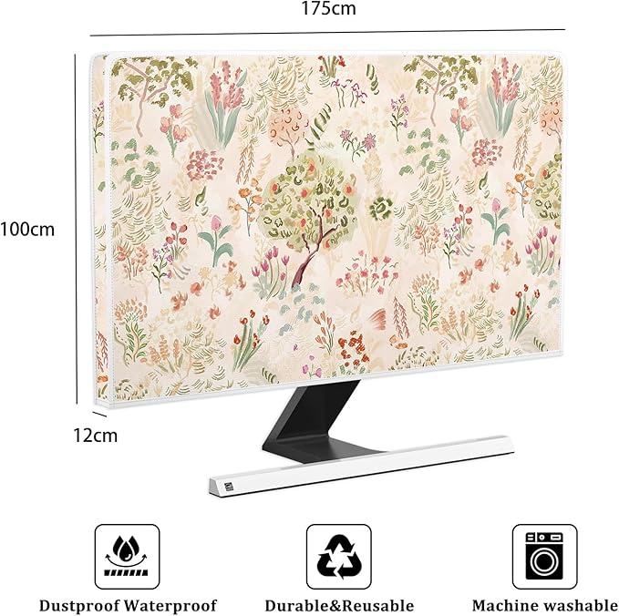 Light Pink Flowers Waterproof 75 Inch TV Dust Cover Anti-Static Dustproof Cottagecore Floral TVs Display Screen Cover for LCD LED PC Desktop and Home Hanging TV，Botanical