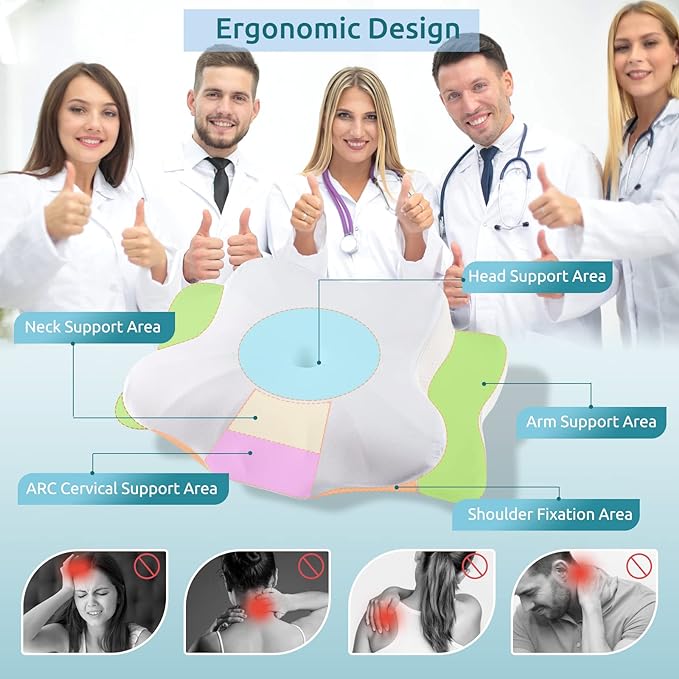 DONAMA Cervical Pillow for Neck and Shoulder Pain Relief, Cooling Contour Memory Foam Pillow, Dual-Height Ergonomic Neck Support Pillow for Side Back Stomach Sleepers with Removable Pillowcase