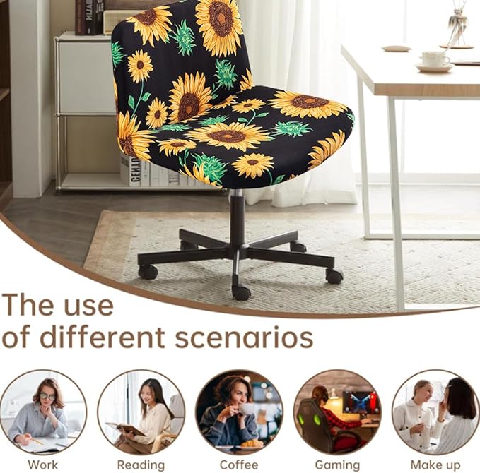 Levoberg Armless Criss Cross Office Desk Chair Cover Slipcovers Printed Vanity Desk Chair Covers Armless Cross Legged Wide Chair Covers Accent Mid Back Wide Swivel Task Chair Protector #6