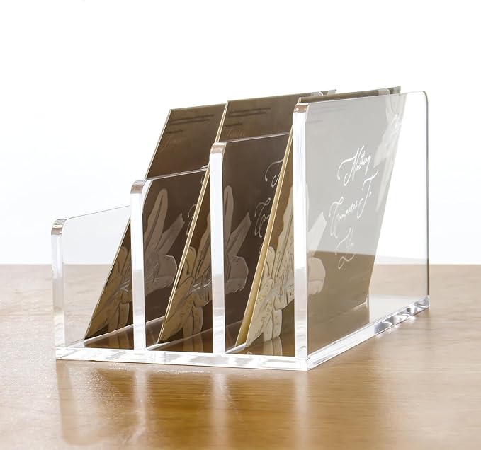 Clear Acrylic Desk Organizer – 3 Compartment Mail Holder & Letter Sorter for Office, Bills, Documents, Notebooks, Letter Tray – Modern Vertical File Rack for Home, Desk File Holder