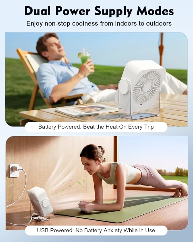 Rechargeable Desk Fan: Small Battery Operated Fan 5000mAh, 199 Speeds Digital Display, 120° Tilt Adjustable, 6.6" Quiet Table Top Fans for Bedroom Home Dorm Office Travel, Beige