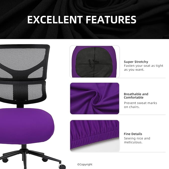 DIVA EN CAMINO DEC Stretchable Desk Office Chair Seat Cushion Covers - Universal Spandex Computer Chair Slipcover - Removable Washable Cushion Protectors for Dogs, Cats, Pets (Purple)