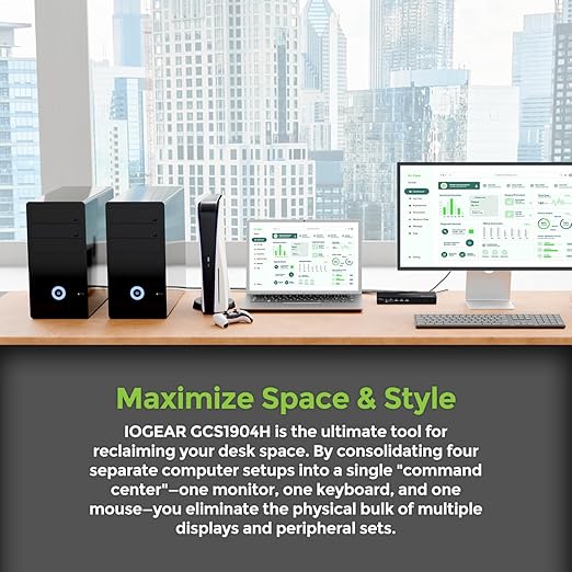 IOGEAR 4-Port 4K KVM Switch with HDMI Connection, Control 4 Computers with one Monitor, Keyboard, & Mouse - up to 4096x2160 @60 Hz or 5120x1440 @60Hz - Windows, Mac, Linux, GCS1904H