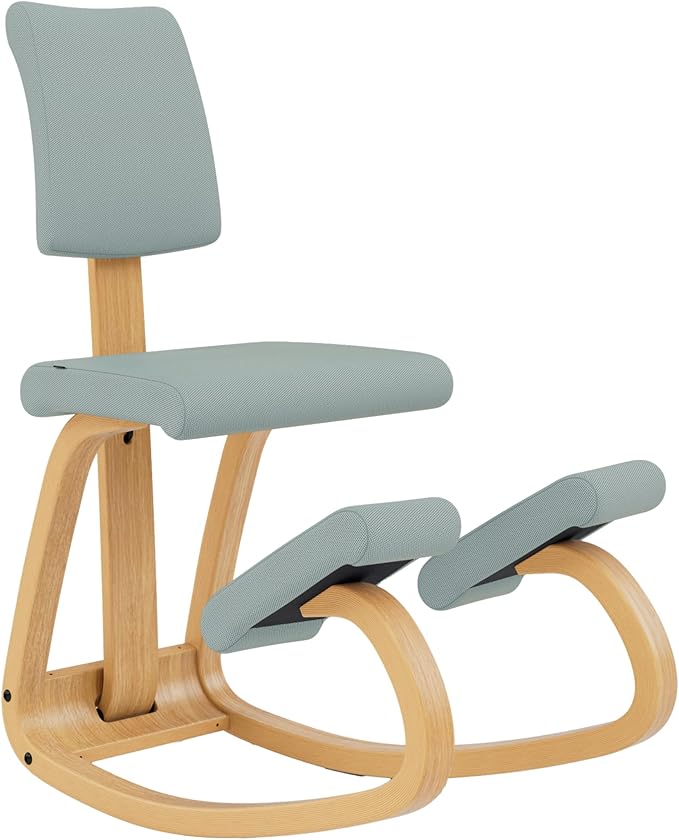 Varier Variable Plus Kneeling Chair with Backrest Brown/Light Green Tonal - Ergonomic Office Chair in Scandinavian Design, Active Sitting and Comfort
