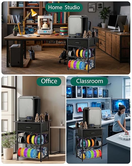 AHOWPD 3D Printer Table with Filament Storage - 3D Printer Stand Shelf Filament Storage Rack with Wheels Heavy Duty 3D Printer Cart Desk with Drawer for Workshop Studio Office