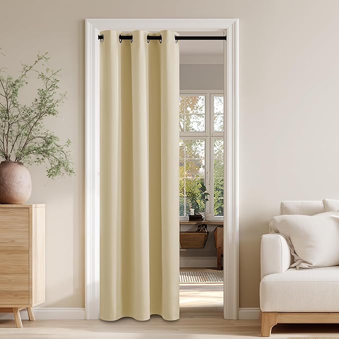 RYB HOME 100% Blackout Door Curtain for Doorway/Open Closet, Privacy Temporary Door for Bedroom/Kitchen/Laundry/Patio, Thermal Insulated Drapes, Beige, W34xL80, 1 Panel