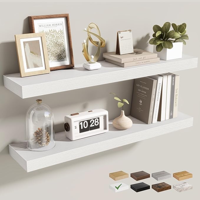 Acovy 30 Inch Floating Shelves for Wall 2 Pack, 30" Wall Shelves for Books, Storage, Decor, Wall Mounted Floating Shelf with Invisible Brackets for Kitchen, Living Room, White