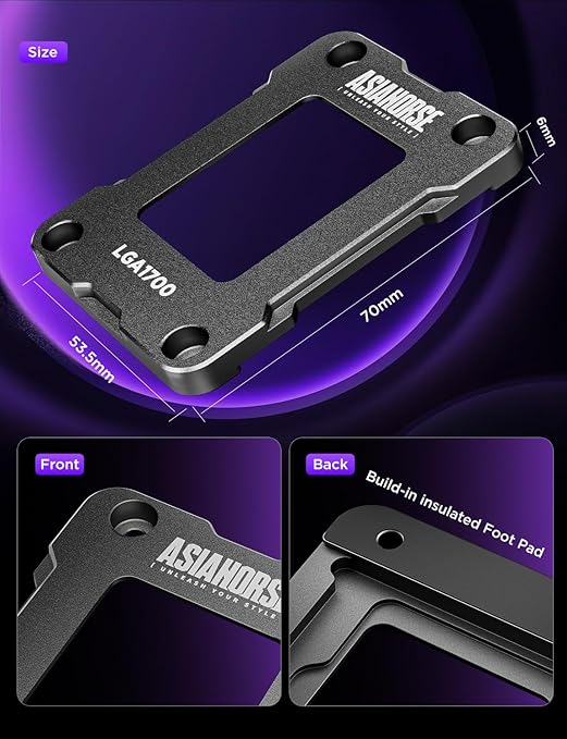 AsiaHorse LGA 1700 CPU Contact Frame, 100% Flush Anti-Bending Secure Frame for Intel CPU, High-Strength Metal Construction Compatible with H610/B660/Z690/Z790 Motherboards, Enhances Cooling Efficiency
