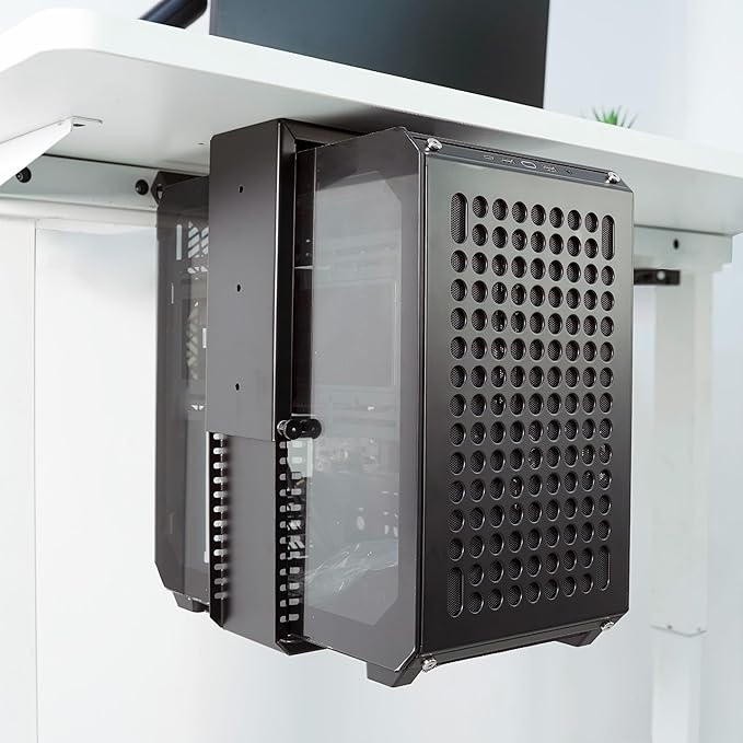 Universal Wall or Under Desk CPU Mount, PC/NAS Bracket – 4.5 to 9.2 inch Wide Computer Holder, Space-Saving Design with Safety Lock,Max Load 32Lbs