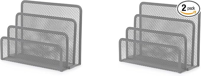 YBM HOME Desk Mail Organizer for Office, 3-Slot Mesh Letter Sorter/Holder Silver 2372-2 Pack of 2