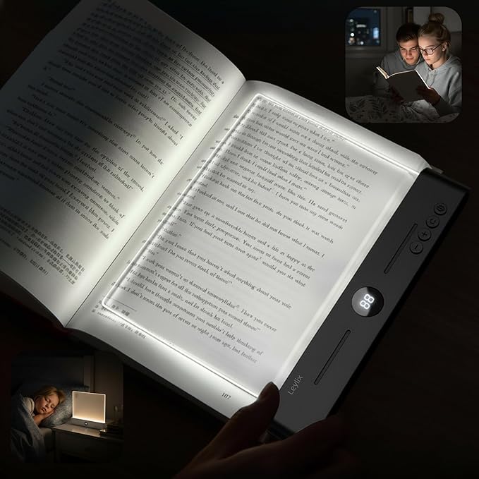 XL LED Reading Book Light Page, Eye-Caring Dimmable Lights for Books in Bed, 3 Color & Stepless Dimmable, USB Portable Flat Panel Lamp Page, Night Light for Kids & Adults (Matte White)