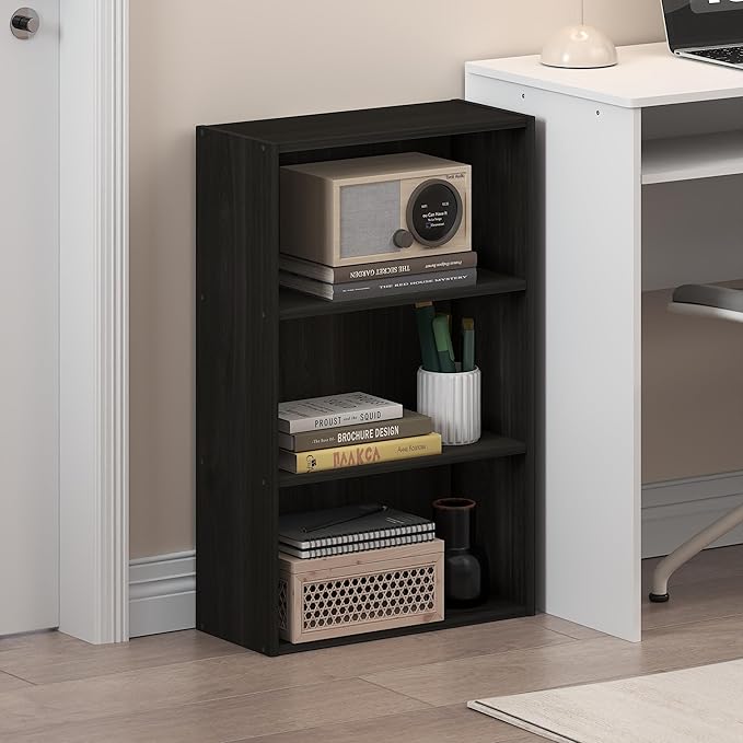 Furinno Basic Book Shelf, 3-Tier Bookshelf, Cube Storage Organizer Bookcase with Open Shelf, 7 x 17 x 26, for Living Room, Bedroom, Home Office, Espresso