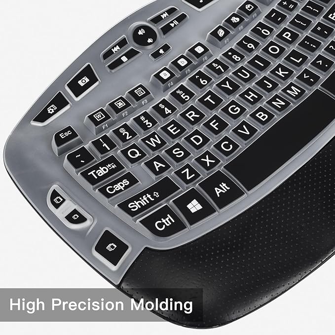 CaseBuy Keyboard Cover with Large Letters Compatible with Logitech K350 MK550 MK570 Wireless Wave Ergonomic Keyboard Protector with Oversized Print Letters -Black