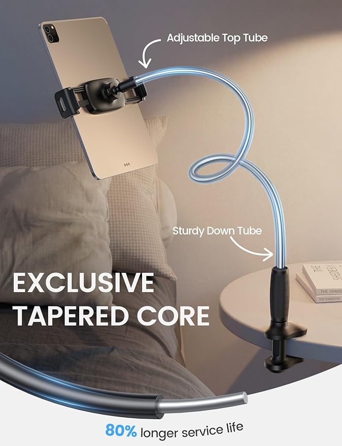 Lamicall Gooseneck Tablet Holder for Bed - [Unique Tapered Flexible Arm][Fully Adjustable] iPad Kindle Holder Stand for Reading in Bed, Tablet Mount for 4.7-13" iPad, Kindle, iPhone, Mothers Day