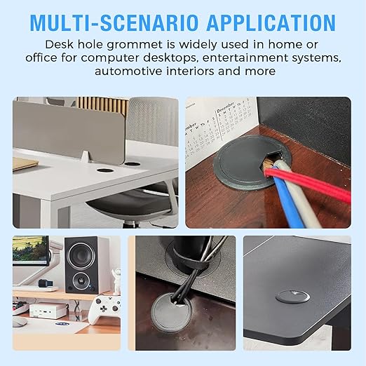 Desk Grommet 2" (50 mm), Desk Cord Hole Cover, Cable Grommet ABS Plastic, Desk Hole Grommet for Office and Home Table Cable, Detachable Adjustable Cable Cord Organizer (Black 8 Pcs)