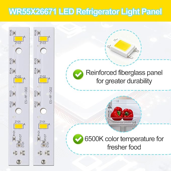 6pcs WR55X26671 Fridge Led Light for GE Refrigerator, Premium Durable Freezer Led Light Replacement for GE Refrigerator Replace PS11767930 AP6035586 4468532 EAP11767930