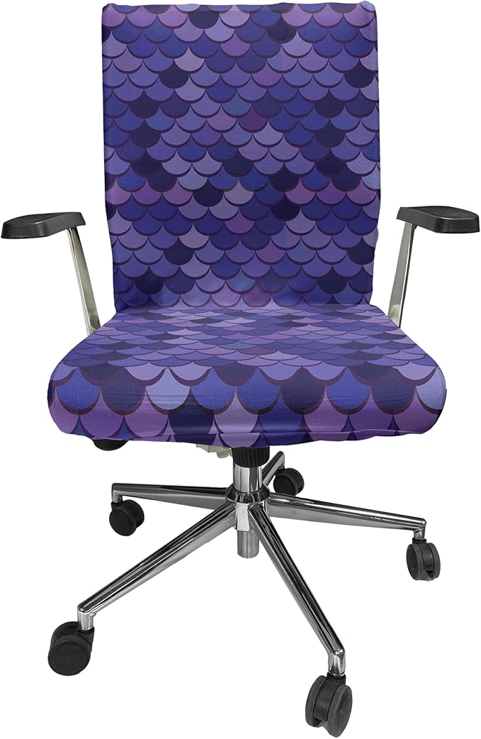 Ambesonne Mermaid Tail Office Chair Cover, Japanese Folk Inspired Cartoonish Squama Scales in Purple Color Palette, Stretchable Decorative Universal Size High Back Printed Slipcover, Purple